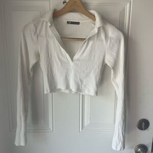 Zara White Ribbed Long Sleeve Top